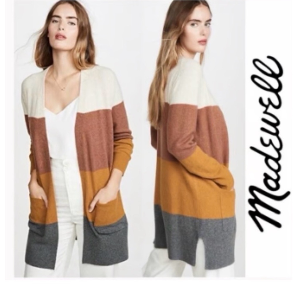 Madewell Women's Striped Cardigan - Cream, Brown, Gray Wool Alpaca blend - Picture 1 of 6